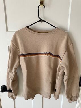 Patagonia Beige Crewneck Sweatshirt with Retro Stripe
